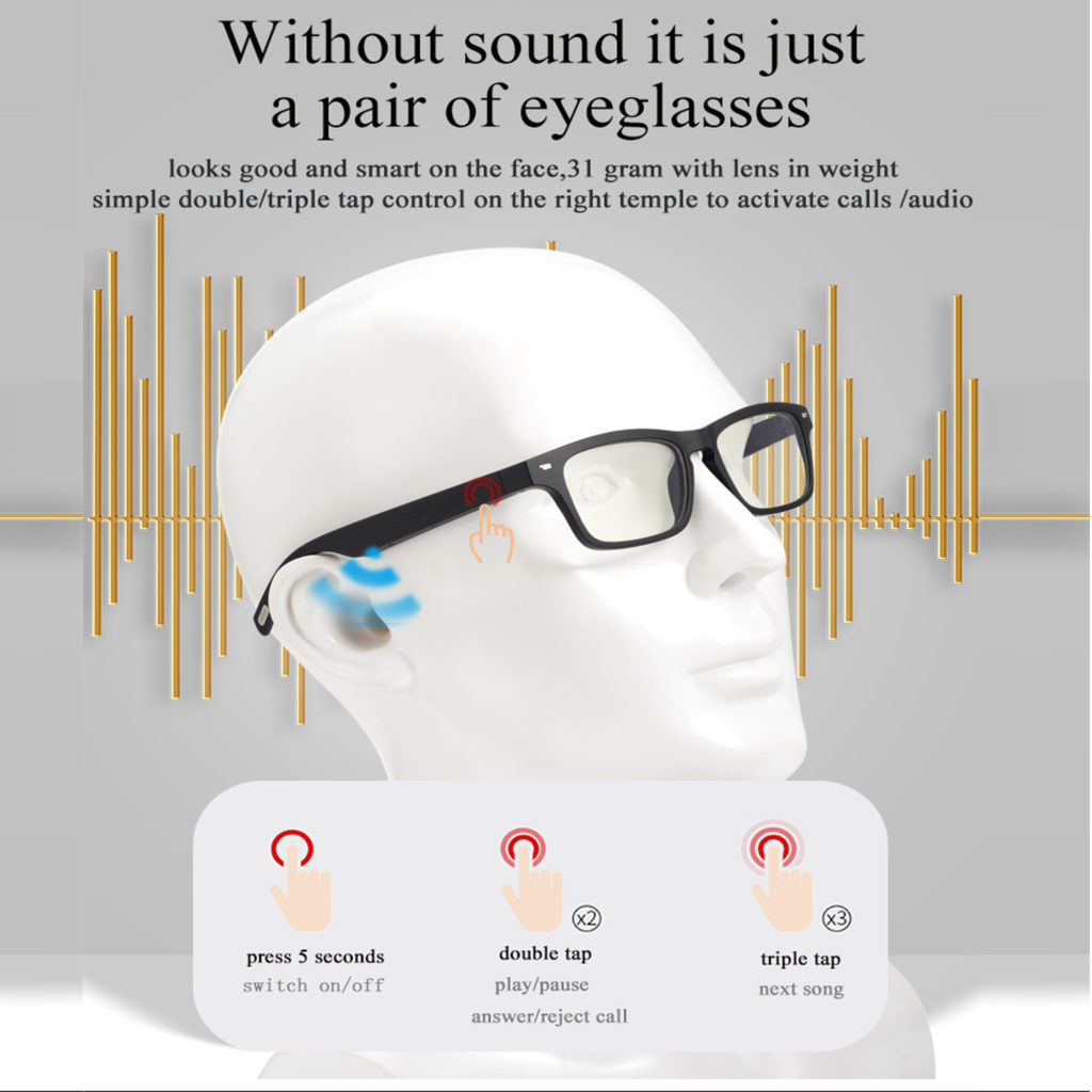 Bluetooth Smart Glasses, Open Ear Headphones, Hands free Calls, Anti Blue Light Waterproof Audio Glasses 1