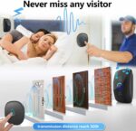 Wireless Doorbell, Waterproof Wireless Door Bell Chime Kit with LED Light 1 Receiver and 1 Push Button Operating at 500 Foot Range with 32 Chimes 4 Volume & Mute（2022 Upgrade）