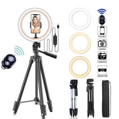 Selfie Ring Light with Extendable Tripod Stand & Phone Holder for Live Stream/Makeup/YouTube Video