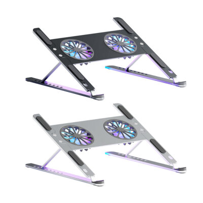 Laptop Cooling Pad 8 Height Levels Aluminum Alloy Laptop Cooler Stand Riser with 2 Detachable Fans for 10-17.3 inch Notebook
