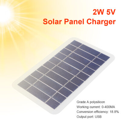 USB Solar Charger Panel 5V 2W 400mA Portable Solar Panel Output USB Outdoor Portable Solar System for Cell Mobile Phone Chargers
